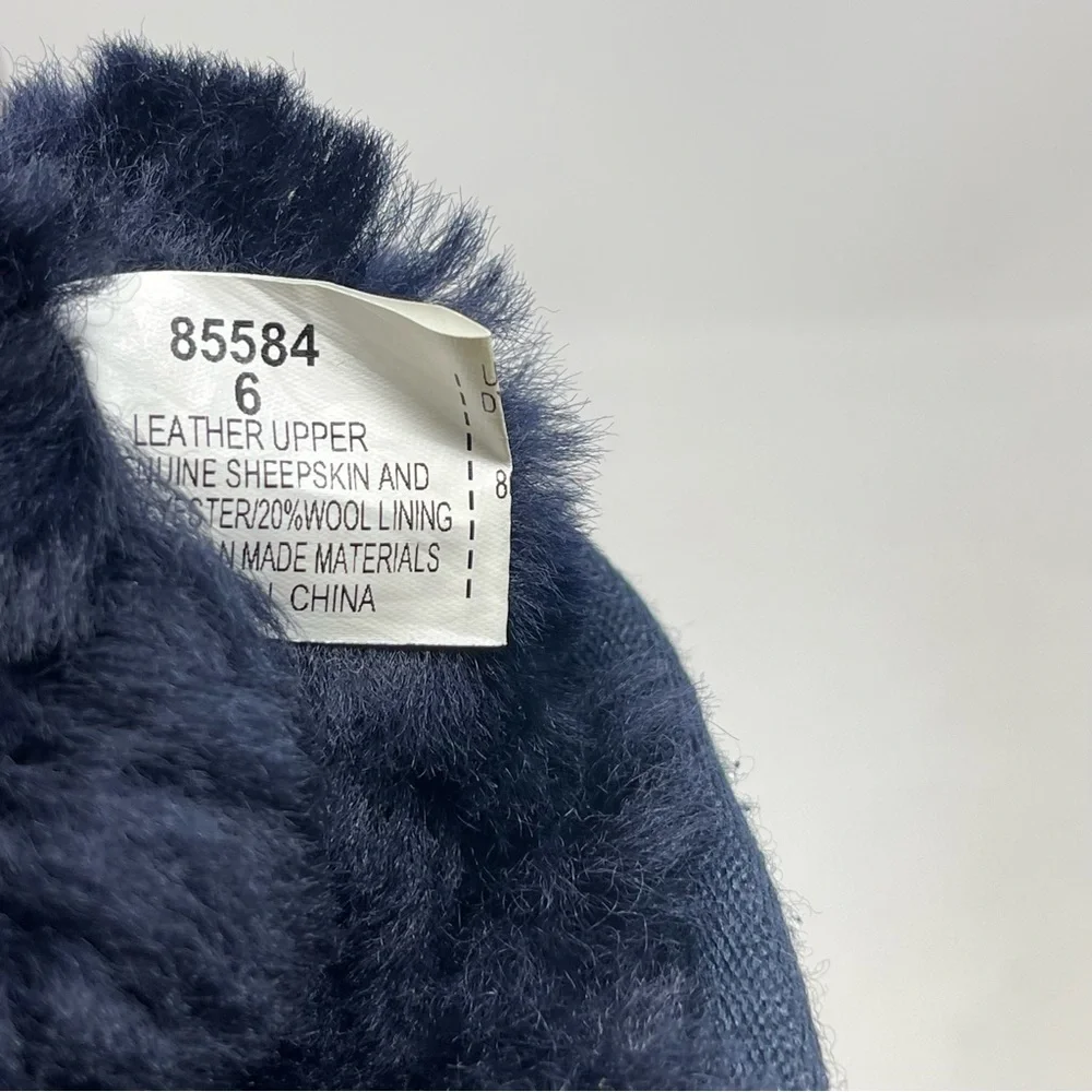Minnetonka Olympia Boots Womens 6 Blue Suede Ankle Sheepskin Wool Lined Winter